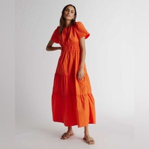Quince 100% Organic Cotton Poplin Tiered Maxi Dress in vermillion XS